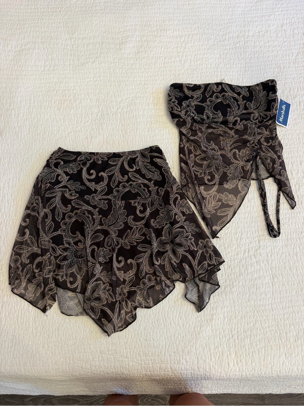 Marshalls Black Floral Lace Bandeau Skirt & Scarf Set